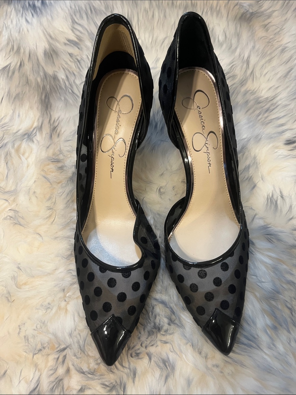Jessica Simpson Black Polka Dot Pointed Toe Heels